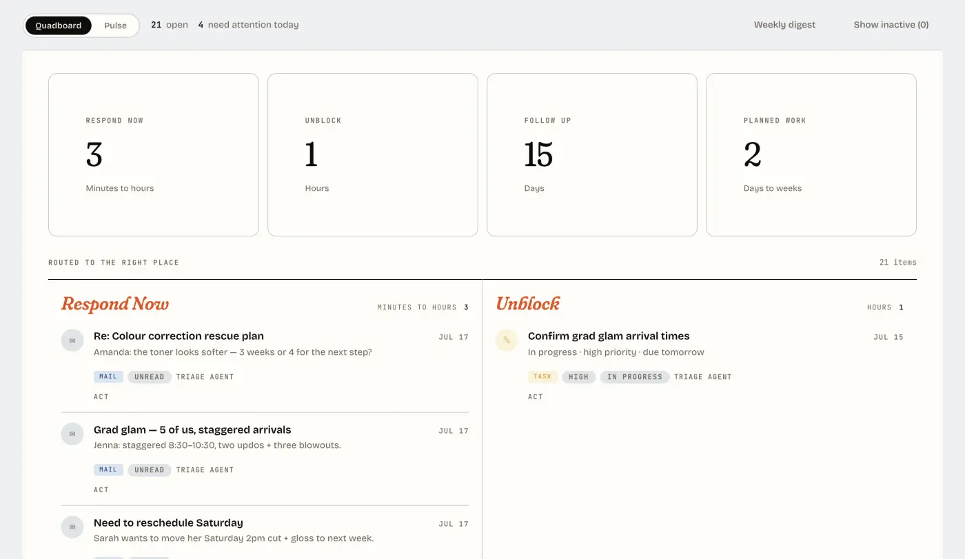 The Mere Ops board shows items that need attention, sales totals, and suggested actions.